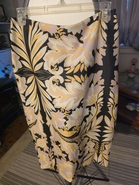 Black Floral Satin Midi Skirt